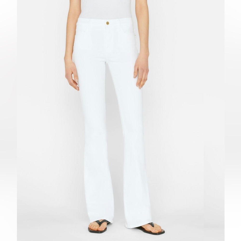 Frame Le High Flare Denim Pants in Blanc